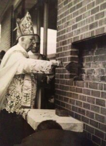 Bishop Ireton installing the Parish Church Cornerstone.